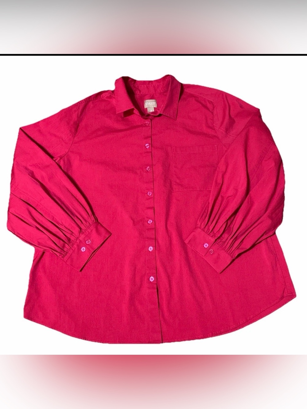 Chico's Long Sleeve Size 3 (XL) Fushia Pink Button Up Shirt Balloon Cuff